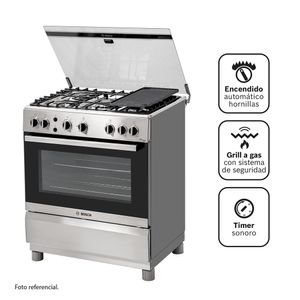 Cocina Gas Bosch Pro547 Max 30" Inox 5 Hornillas