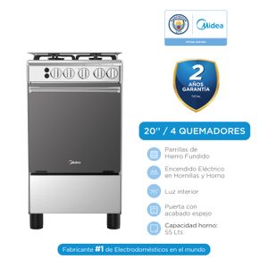Cocina a Gas Midea MGS20F0LJAGG-PE 20" 4 hornillas Gris