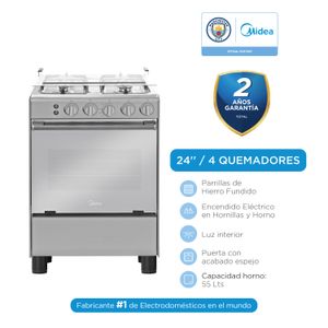 Cocina Gas Midea MGS24FS2LAAMB-PE 24" 4 hornillas Silver