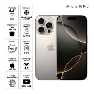 Celular Apple iPhone 16 Pro MYNG3BE/A 128GB Natural Titanium