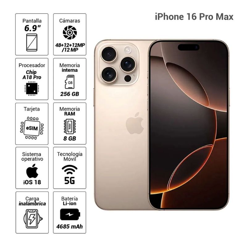 Celular-Apple-iPhone-16-Pro-Max-MYWX3BE-A-256GB-Desert-Titanium