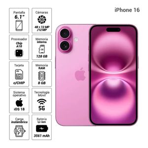 Celular Apple iPhone 16 MYEA3BE/A 128GB Pink